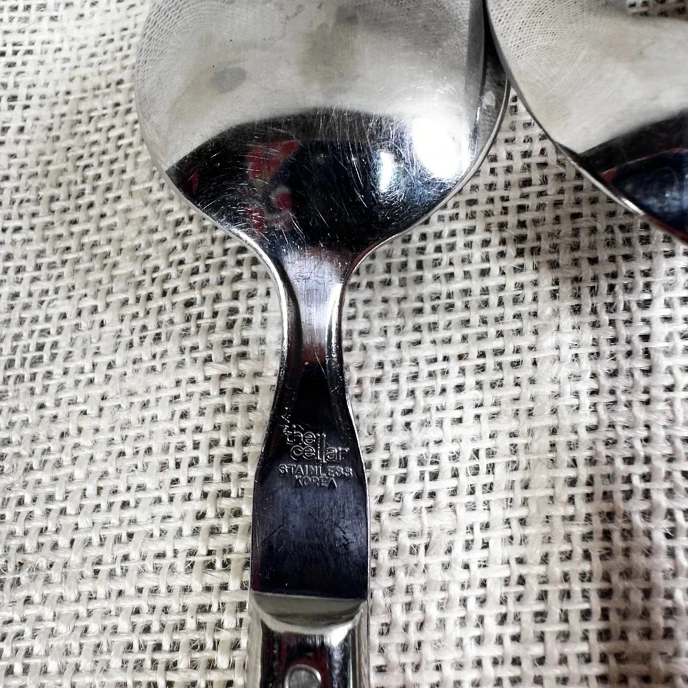 The Cellar Korea Stainless Steel Serving Spoon Pierced Slotted Cream Handle Set